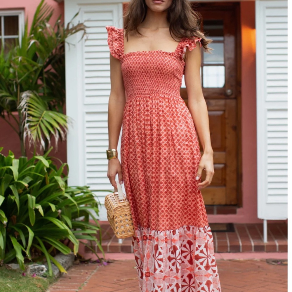 Marea Olivia Midi Dress in Pink Porto Print